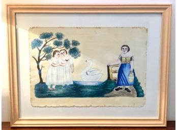 Love Wish Granted / Sweet Primitive Framed Unsigned Watercolor (LOC: S1)