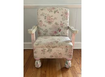 Vintage Floral Upholstered And Hand Painted Childs Armchair