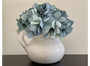Faux Blue Hydrangea In Ceramic Crackle Vase