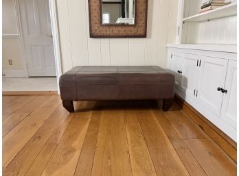 Woodworth Wooden Industries Large Dark Brown Leather Ottoman Or Coffee Table