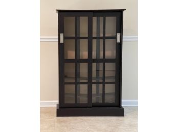 Narrow Multi Glass Pane Bookcase With Sliding Doors