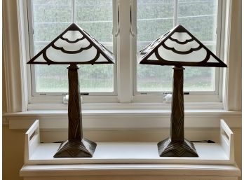 Square 2- Light Mission Style Table Lamps- A Pair