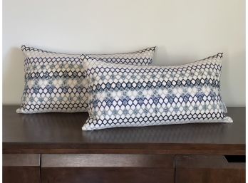 Mosaic Pattern Embroidery Beaded Lumbar Pillows - Set Of 2