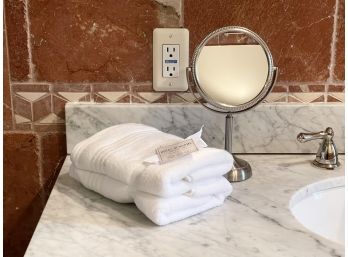 Tabletop Swivel Mirror & Set Of Two Hand Towels
