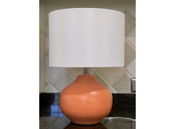 Tangerine Ceramic Table Lamp With White Textile Lampshade
