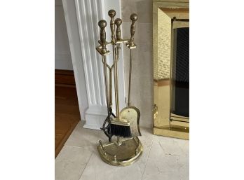Vintage Brass Tone Fireplace Tool Set