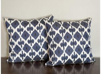Natural Hand Dyed Hand Woven Blue And White Modern Ikat Print Pillows- Set Of 2