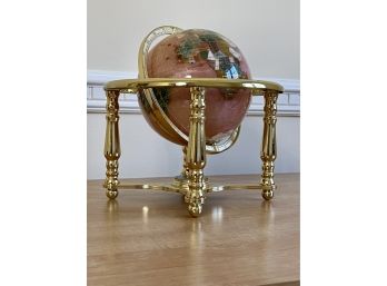 Contemporary 10- Inch Tall Gemstone World Globe With Compass