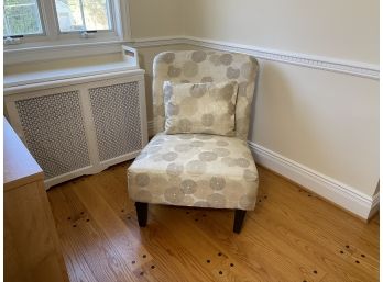 Slipper Chair With Matching Throw Pillow In A Willow Wheel Geometric Neutral Fabric
