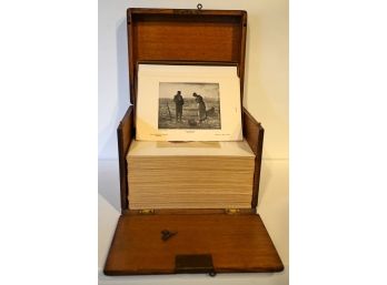 171. Antique Wooden Box With Cards Of Art Prints