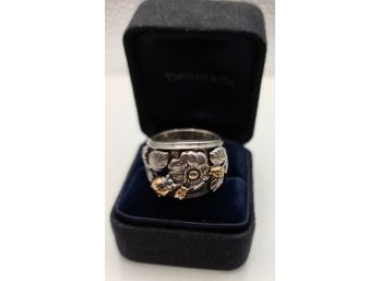 Sterling Silver Ring And 18K Gold Flower Ring