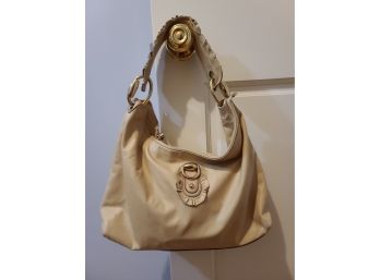 Gucci Ruffled Leather Handbag,  In Soft Creamy Tan Color, Hobo Style.