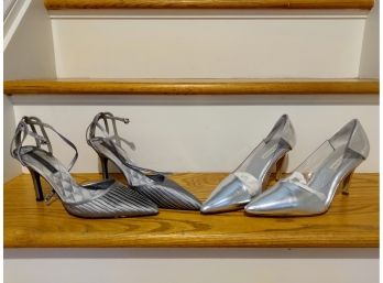 Stunning Pair Of Designer Silver Heeled Shoes