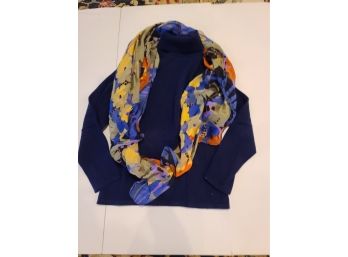 Navy Cashmere Sweater With Fabulous Adrienne Vittadini Scarf Sweater X-small