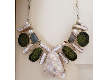 Semi Precious Stones And Mother Of Pearl With Sterling Clasp - Unknown Designer But Gorgeous!!