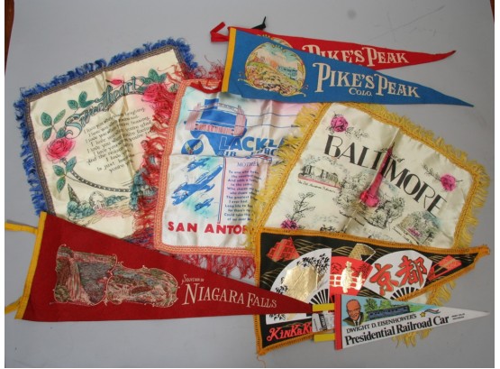 Vintage 1940s-50sTourist Destination Souvenir Flags And Hangings