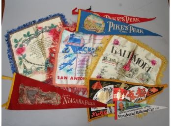 Vintage 1940s-50sTourist Destination Souvenir Flags And Hangings