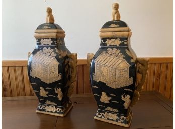 Pair Asian Lidded Urns