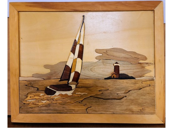 Sailboat Beautifully Crafted In Different Types Of Woods   Signed With Initials