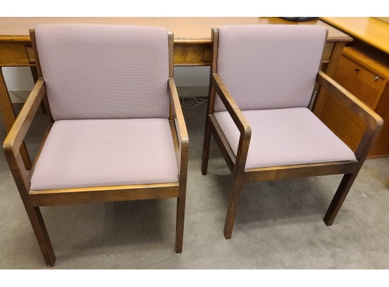 Pair Of MCM Lavender Office Chairs  In Walnut Or Medium Stained Wood - Very Nice Wood!!