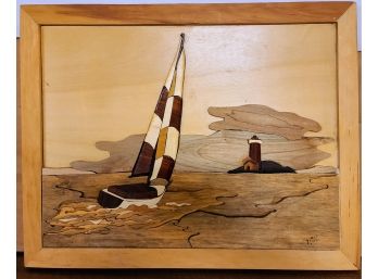 Sailboat Beautifully Crafted In Different Types Of Woods   Signed With Initials