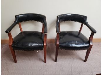 Pair Of Black Leather Nail Head Trim Chairs By Distinctive Furniture Of North Carolina