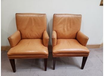 Pair Of Light Tan Leather Chairs From Crate And Barrel