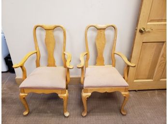 Pair Of Oak Pink Upholstered Arm Chairs
