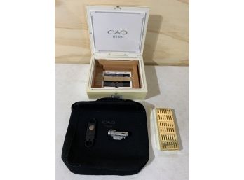 Cigar Humidor And Protective Case Also Lighter And Cigar Cutter