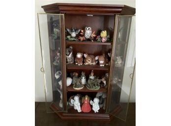 Vintage Glass And Wood Display Cabinet With Figurines