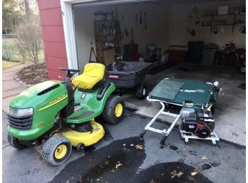 John Deere L100 5-Speed Tractor Including ALL Accessories - Bagging Cart, Leaf Collector Motor, Wagon, And More