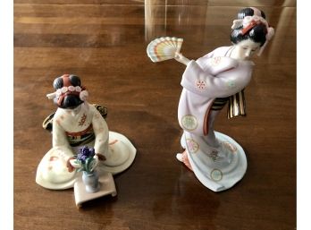 Pair Of Franklin Porcelain Geisha Figurines By Tokutaro Tamai