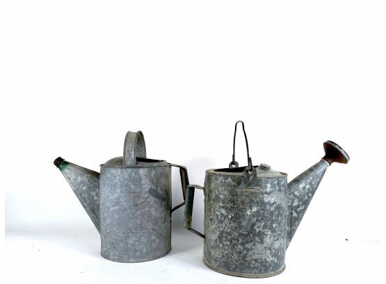 Pair Of Galvanized Metal Watering Cans