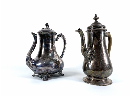 Pair  Silver Plated Ornate Tea Pots