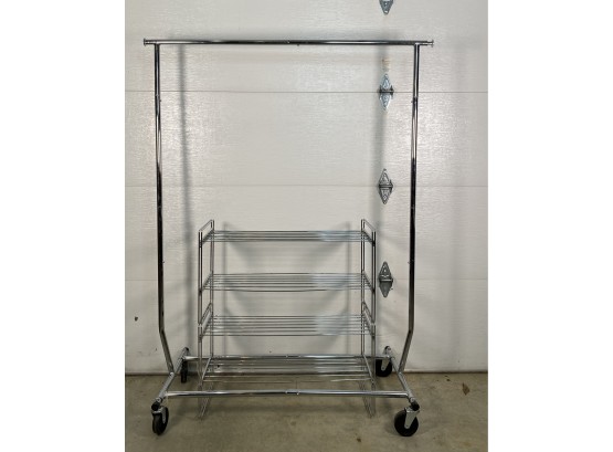 Wardrobe Rack On Caster And Chrome Stackable Shoe Rack