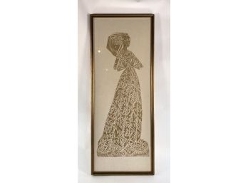 Stenciled Gold Metallic Lady Framed Behind Glass