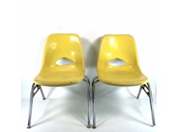 Pair - Vintage Yellow Childrens School Chairs By Kreuger Metal Products