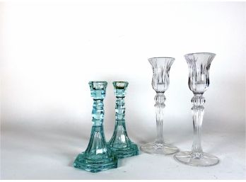 Marquis By Waterford And Blue Glass (4) Candlestick Group