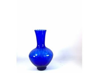 Cobalt Blue Glass Vase With Fluted Neck