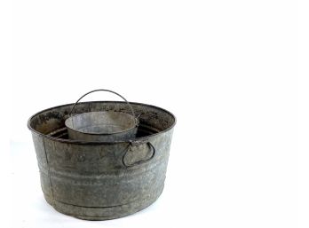 Vintage 20 And 10 Inch Galvanized Wash Basin And Bucket Group