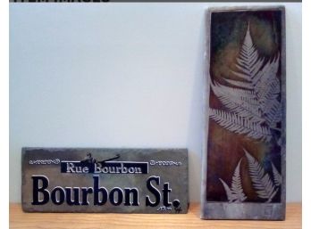 100-200 Year Old Slate- Hand Crafted Bourbon St. Sign. Metal Look On Tile With Textured Fern Design