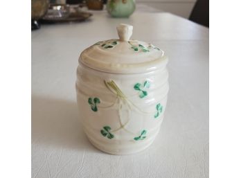 A Vintage Belleek Of Ireland Clover Lidded Jam / Honey Jar