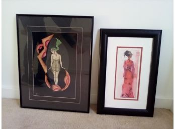 First  Edition Original Decograph Signed By Gustave Kaitz Along With Framed Female Figural Print