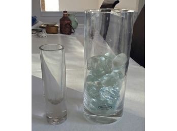 Two Pottery Barn Glass Vases - The One With Glass Stones Was Made By Pasabahce