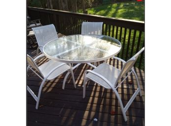 OUTDOOR FURNITURE- Tempured Glass Top Table & 4 Chairs
