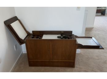 Mid-Century Modern Wooden Bar With Bottle Holding Compartments