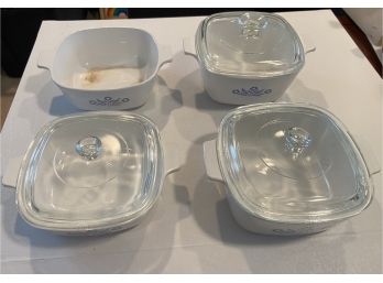 Corning Ware Square Casserole Dishes And Lids: Lot Of Four