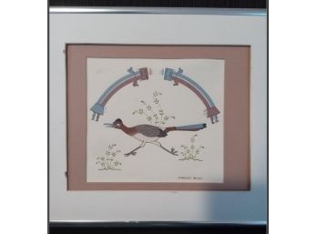 Hand- Made Silk Screen Print Of Road Runner By Navajo Artist Harrison Begay