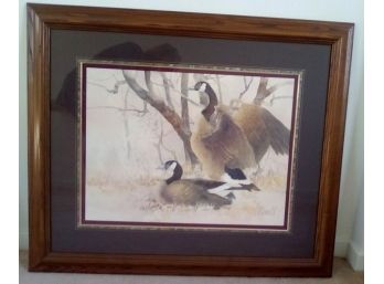 Beautiful Wood Framed Original Signed By Artist - Darnell - Watercolor Picture Of Geese