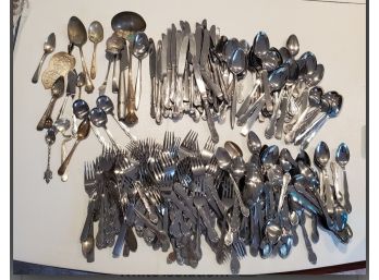 Large Lot ( Approx 275 ) Tableware Utensils - Stainless & Silver Plate 23 Pounds 9 Ounces